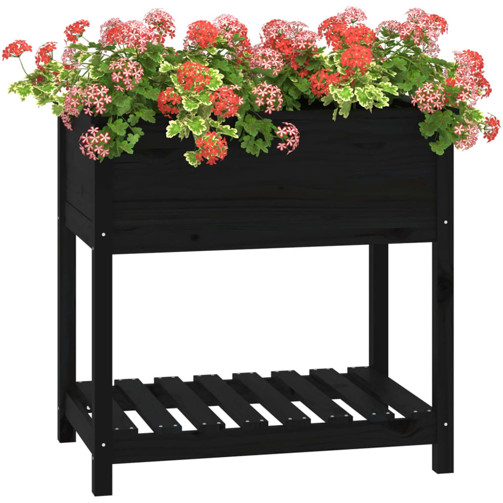 vidaXL Black Solid Pine Wood Garden Planter with Shelf 82.5 x 54 x 81cm Image 3