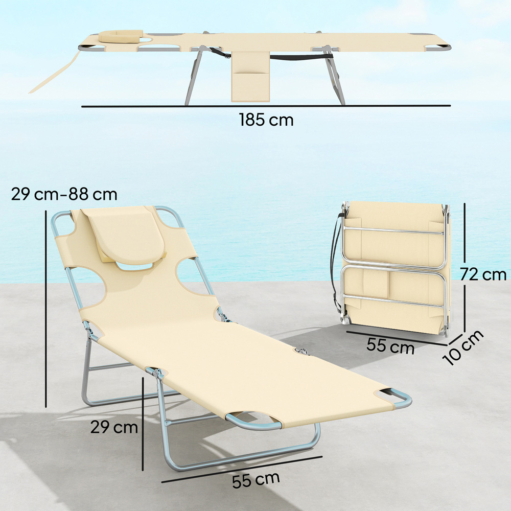 Outsunny Set of 2 Biege Folding Garden Sun Lounger with Reading Hole Image 9