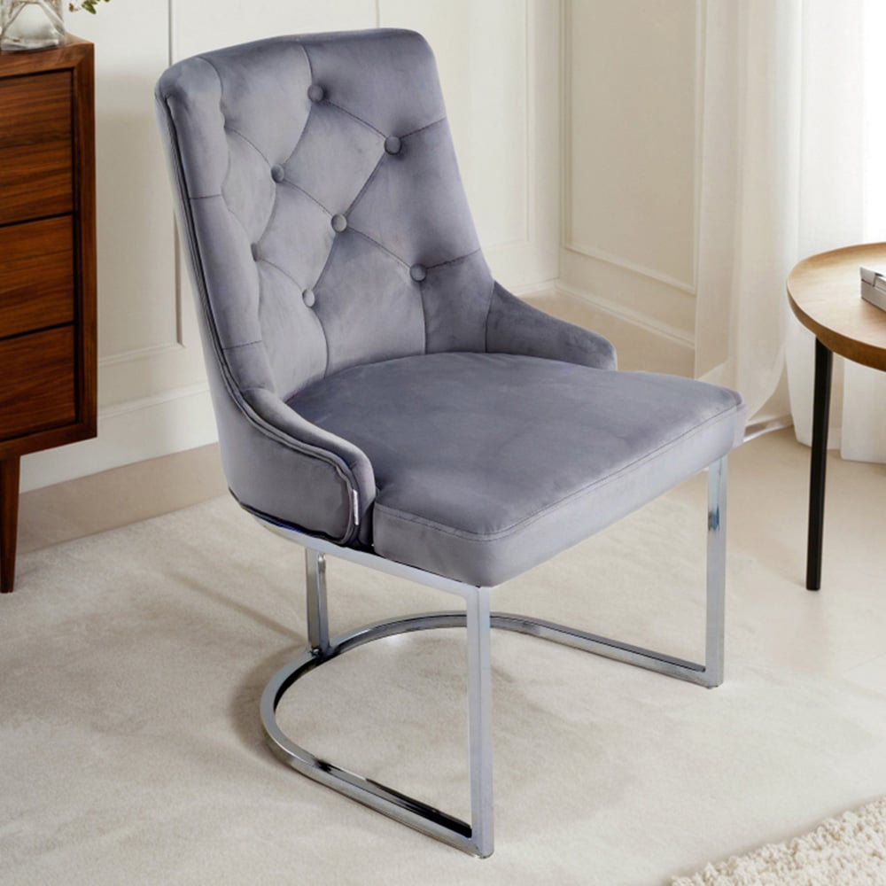 Living and Home Grey Suede Button Tufted Armchair Image 1