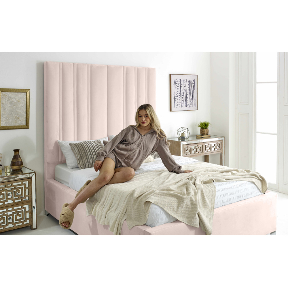 Eleganza Home Wilburn Single Pink Plush Velvet Bed Frame with Headboard Image 4