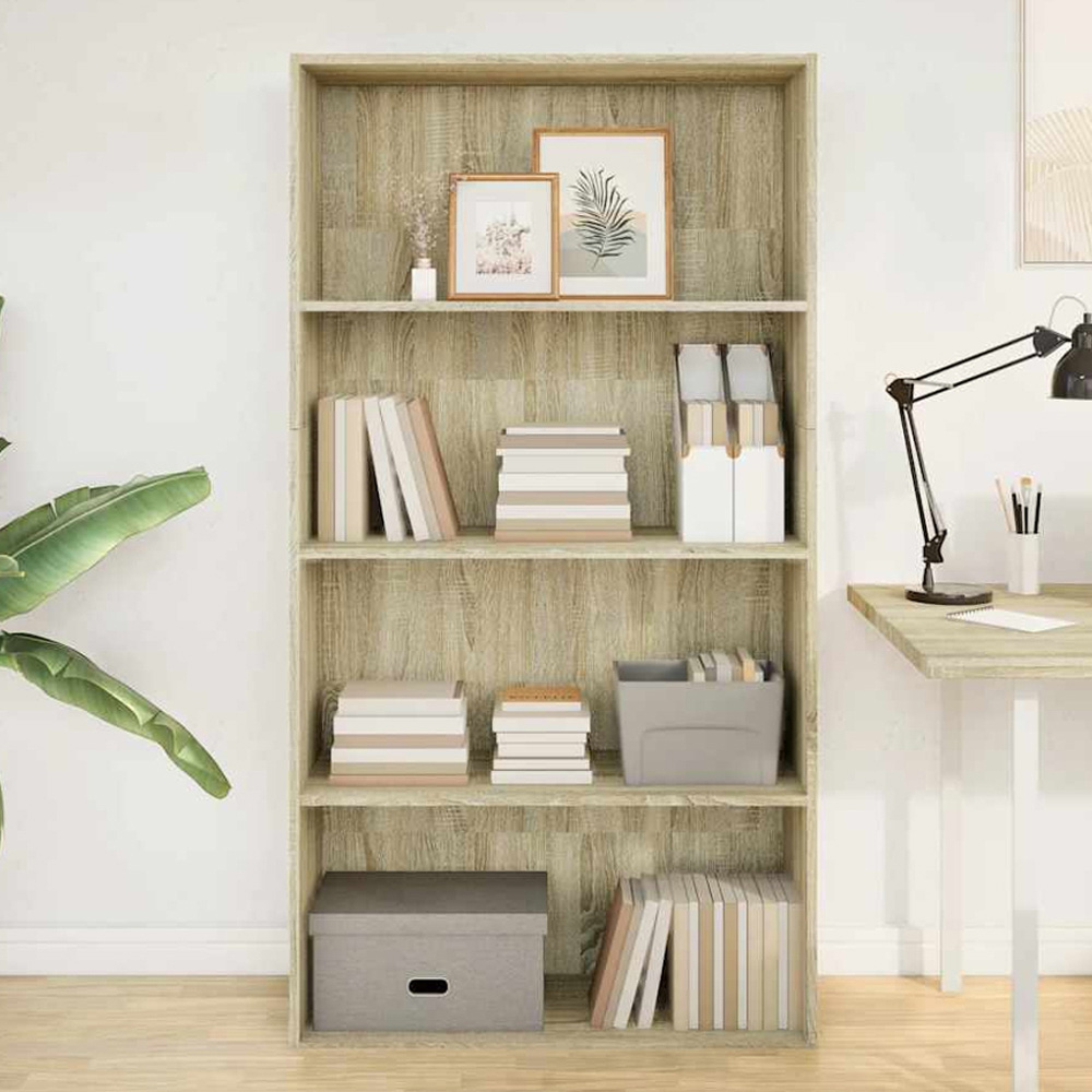vidaXL 4 Shelf Sonoma Oak Bookcase Image 1