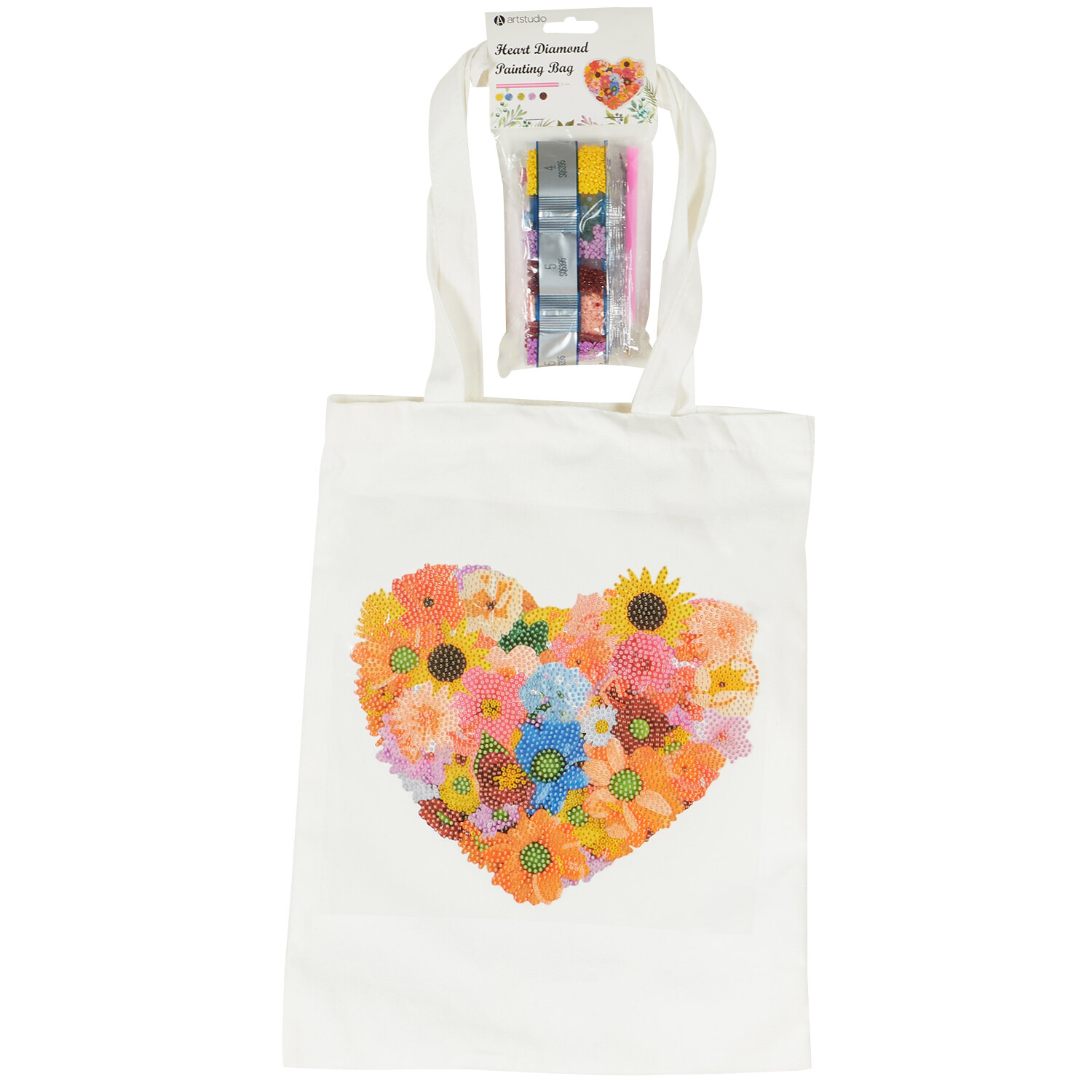 Heart or Flowers Diamond Painting Bag - White Image 1