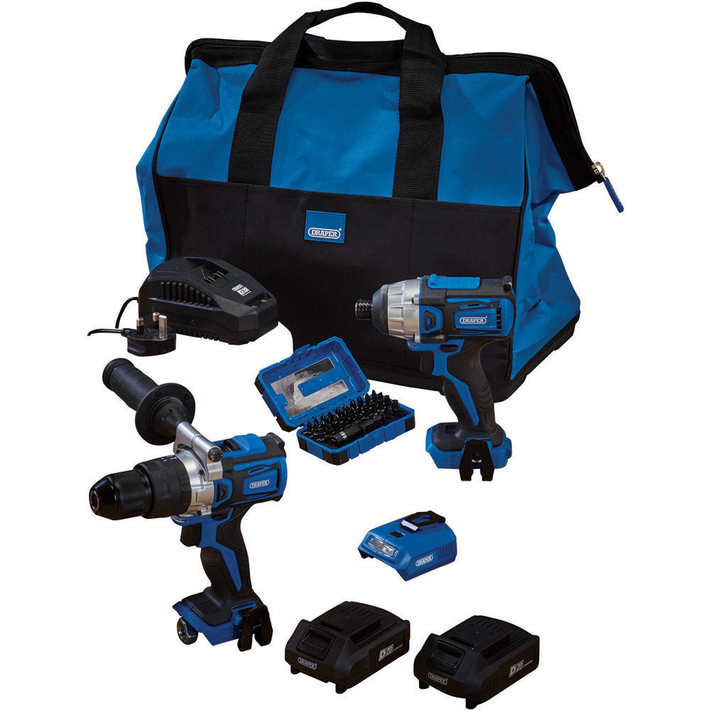 Draper D20 2 Piece Fix N Go Kit with Batteries Charger and Bag Image 1