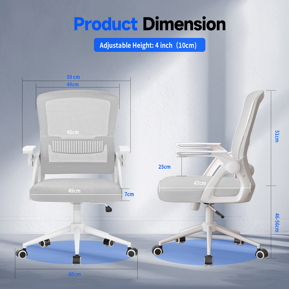 Rattrix Grey Swivel Computer Chair with Flip-Up Armrest and Lumbar Support Image 9
