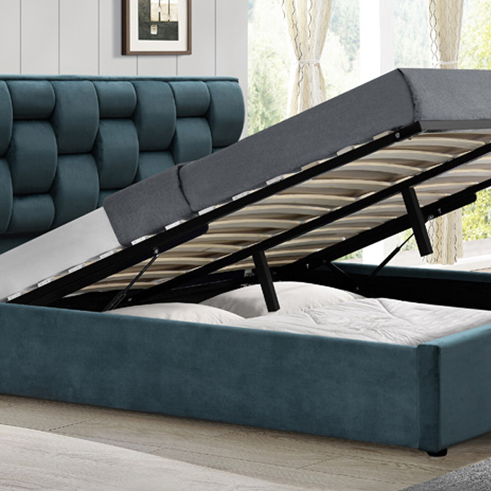 Brooklyn King Size Blue Plush Velvet Storage Ottoman Bed Image 3