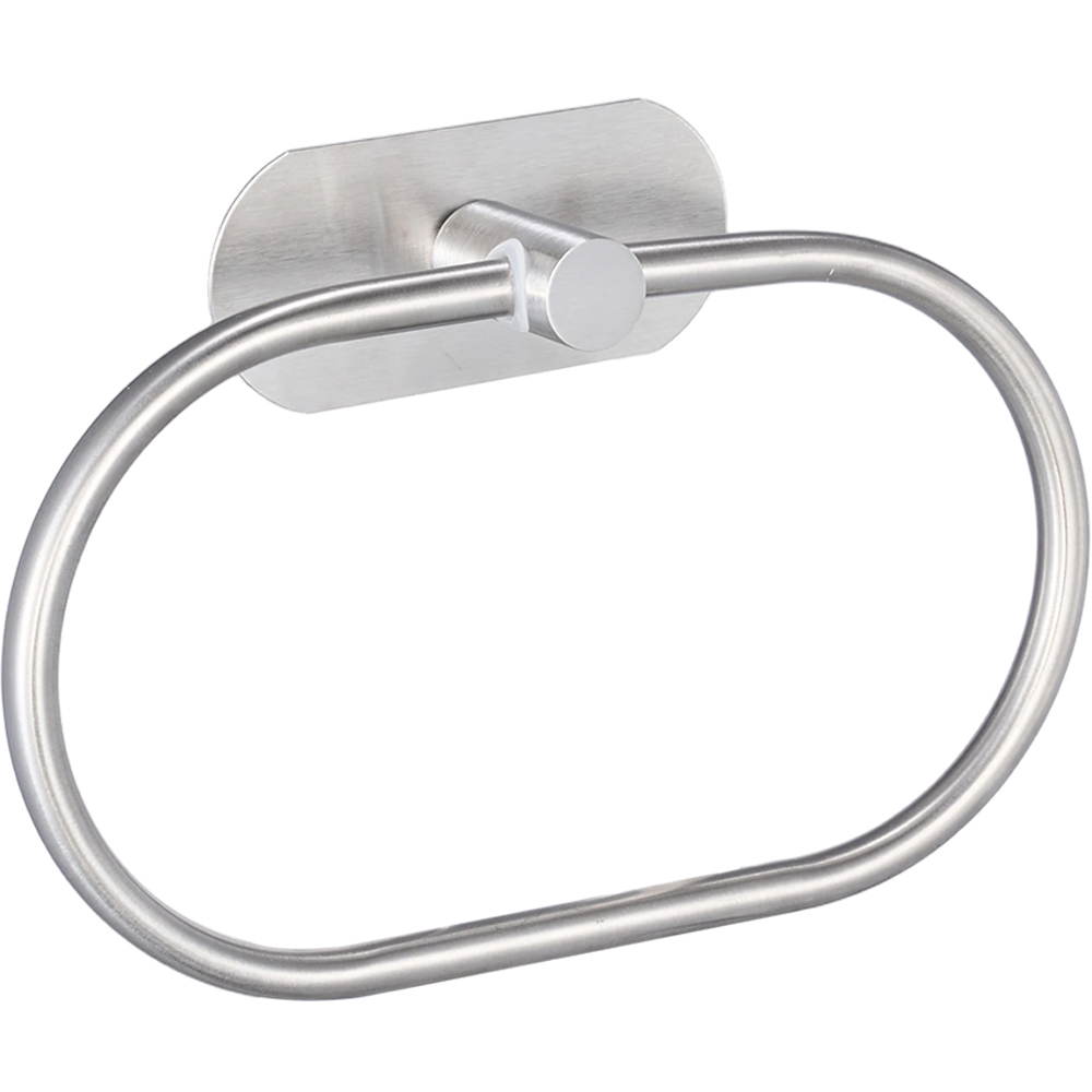 Living and Home Silver Self-Adhesive Stainless Steel Oval Towel Ring 20cm Image 3