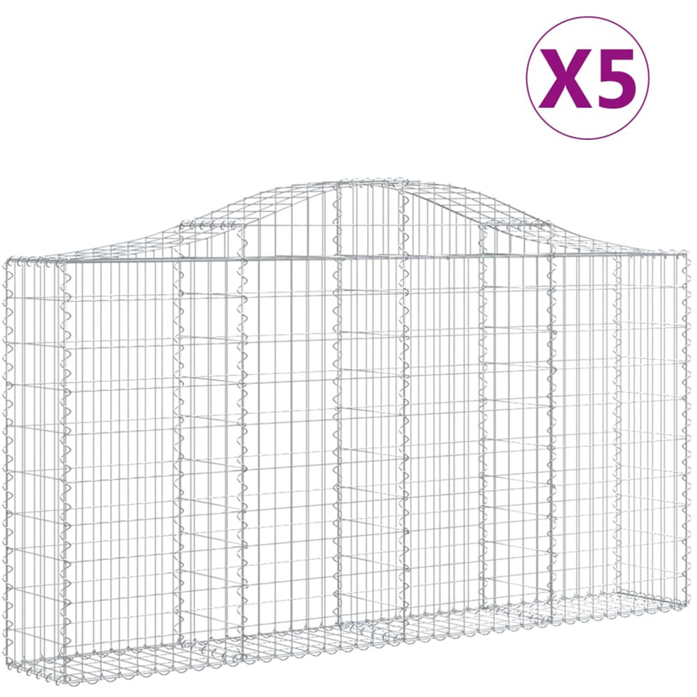 vidaXL Silver Galvanised Iron Arched Gabion Basket 200 x 30 x 100/120cm 5 Pack Image 2