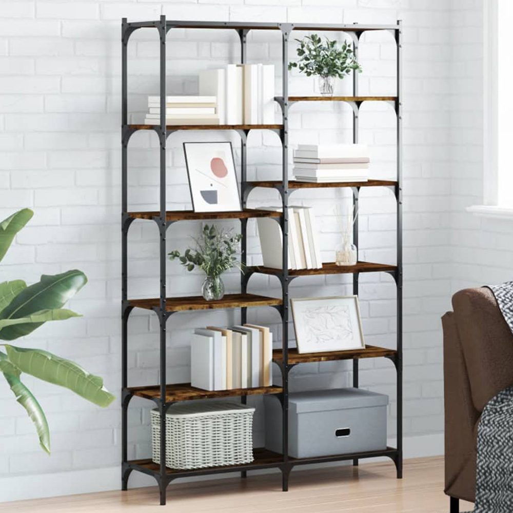 vidaXL 10 Open Shelf Smoked Oak Bookshelf Image 1