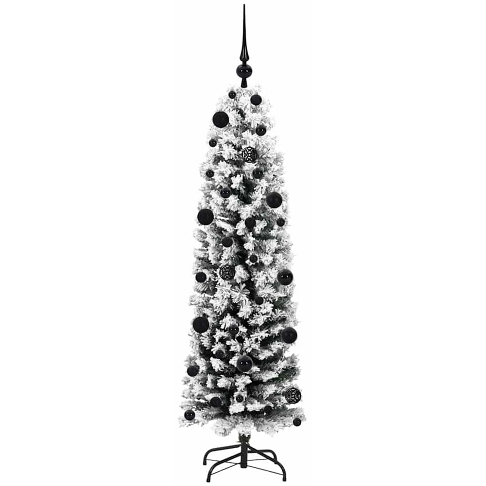 vidaXL Green Snow Flocked Artificial Christmas Tree with LEDs Black Decoration Ornaments 5ft Image 4