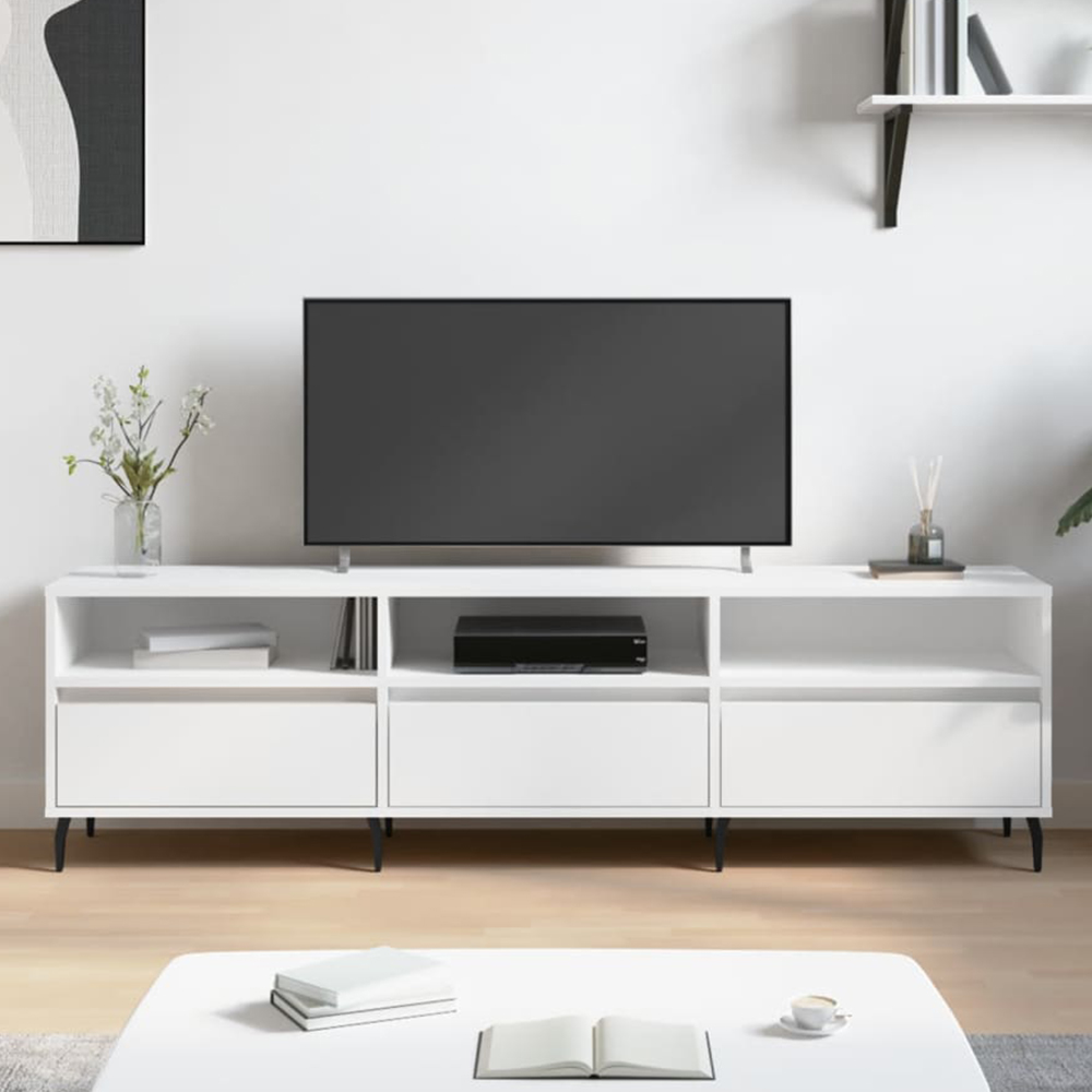 vidaXL 3 Door 3 Shelf White TV Cabinet Image 1