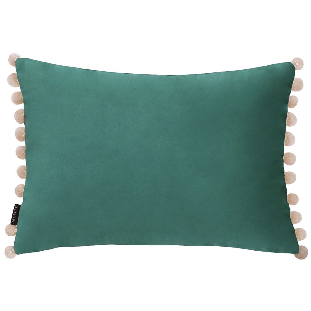 Paoletti Fiesta Duck Egg Natural Pom Pom Velvet Cushion Image 1