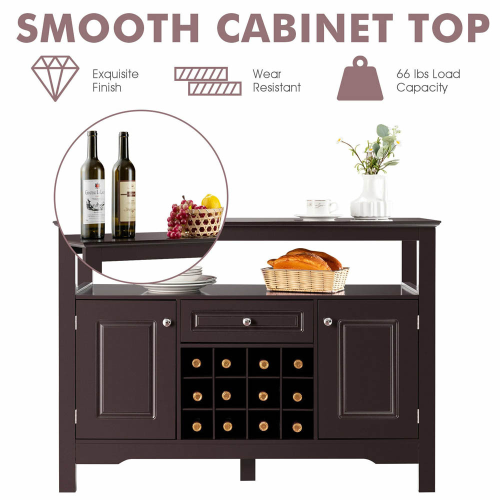 Costway 2 Door Single Drawer Brown Sideboard with 12 Wine Rack Image 7