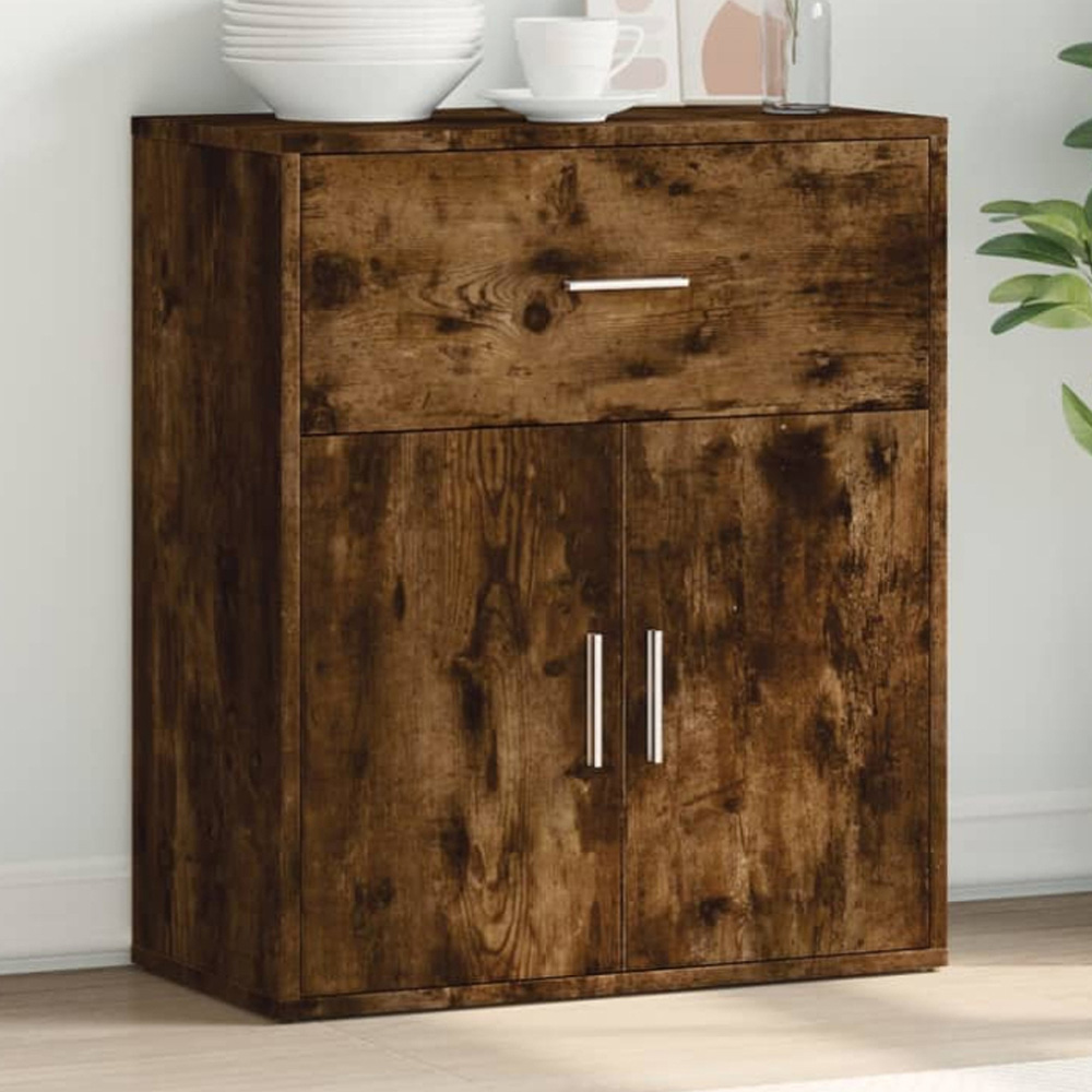 vidaXL 2 Door Single Drawer Smoked Oak Sideboard Image 1