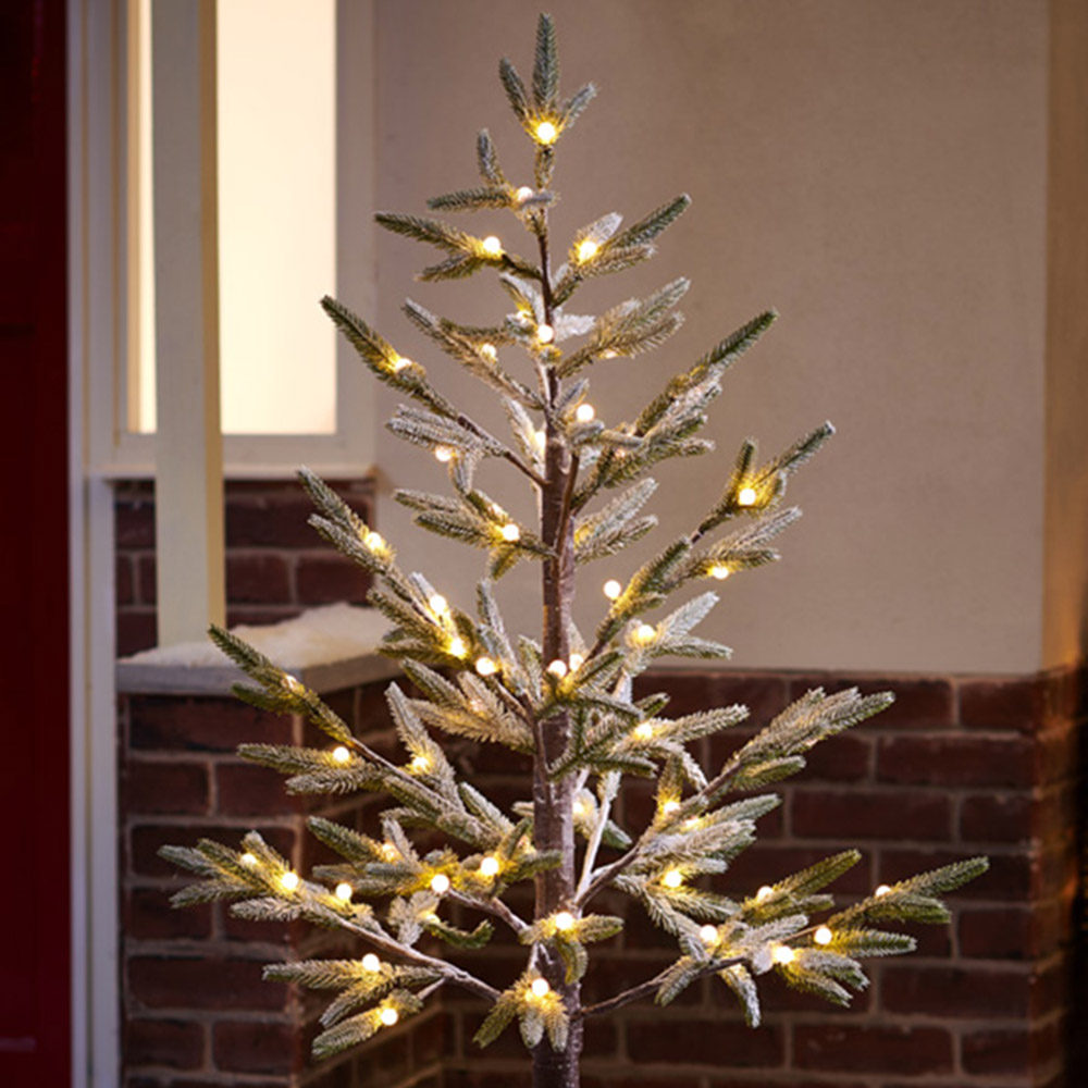 Wilko Pre Lit Slim Flocked Twig Tree 5ft Image 2