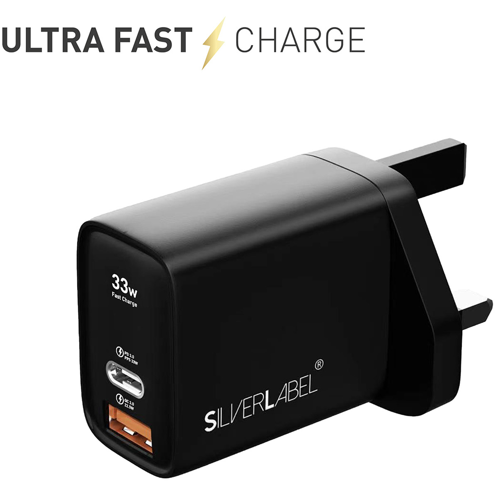 SilverLabel Black USB-A and PD Mains Charger 33W Image 4