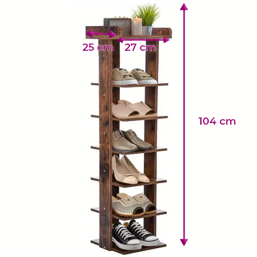 Neo 7 Shelf Walnut Wooden Slim Shoe Rack Image 7