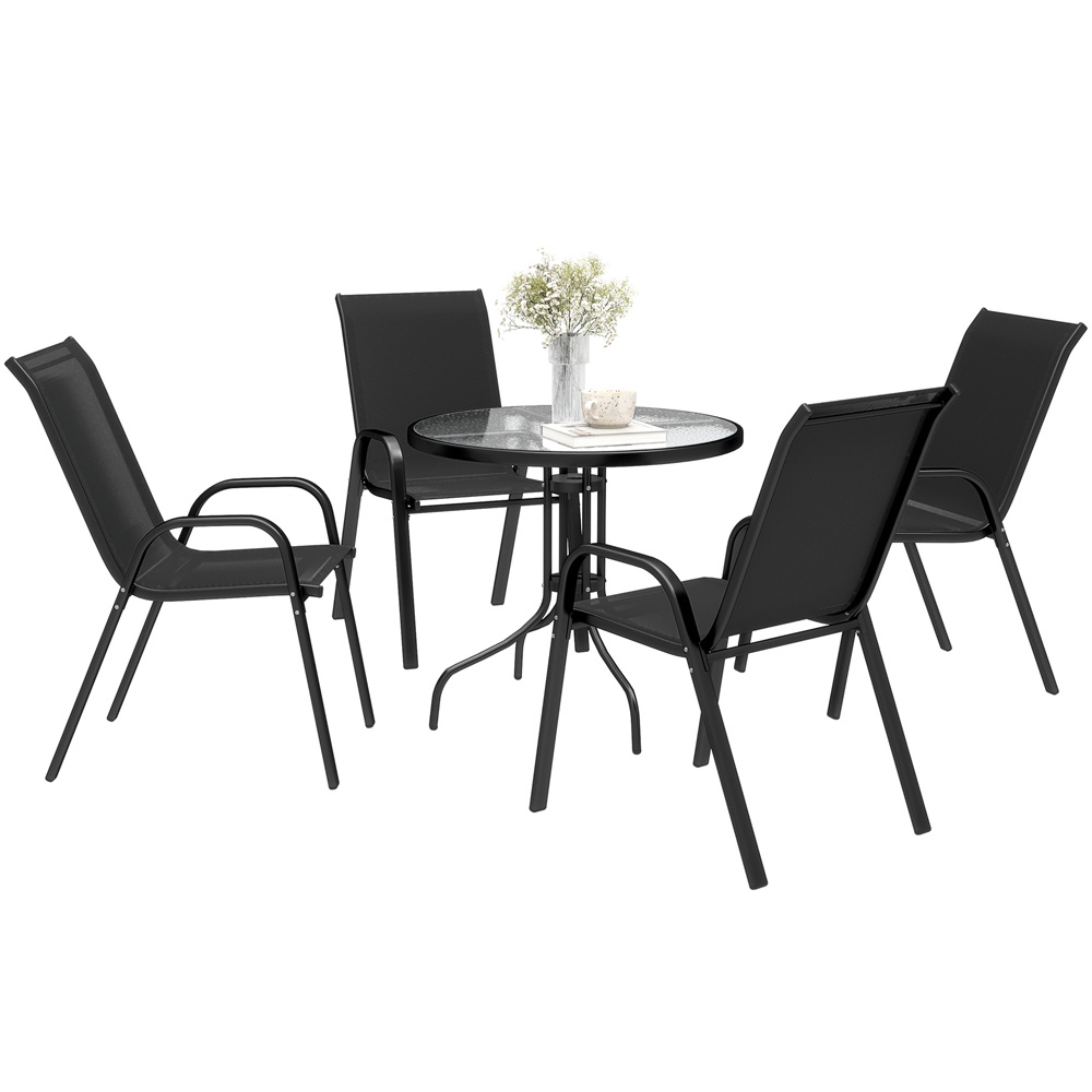 Outsunny 4 Seater Black Garden Dining Set Image 2