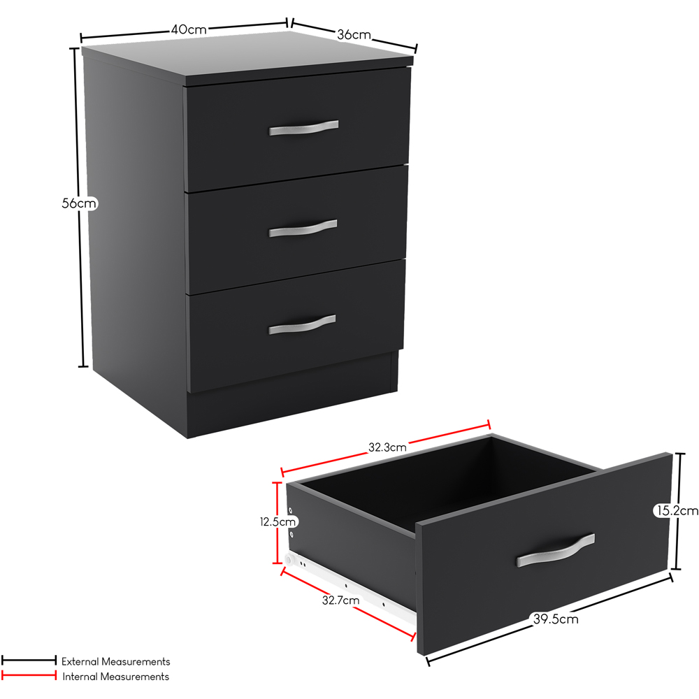 Vida Designs Riano 3 Drawer Black Melamine Finish Bedside Table Set of 2 Image 8
