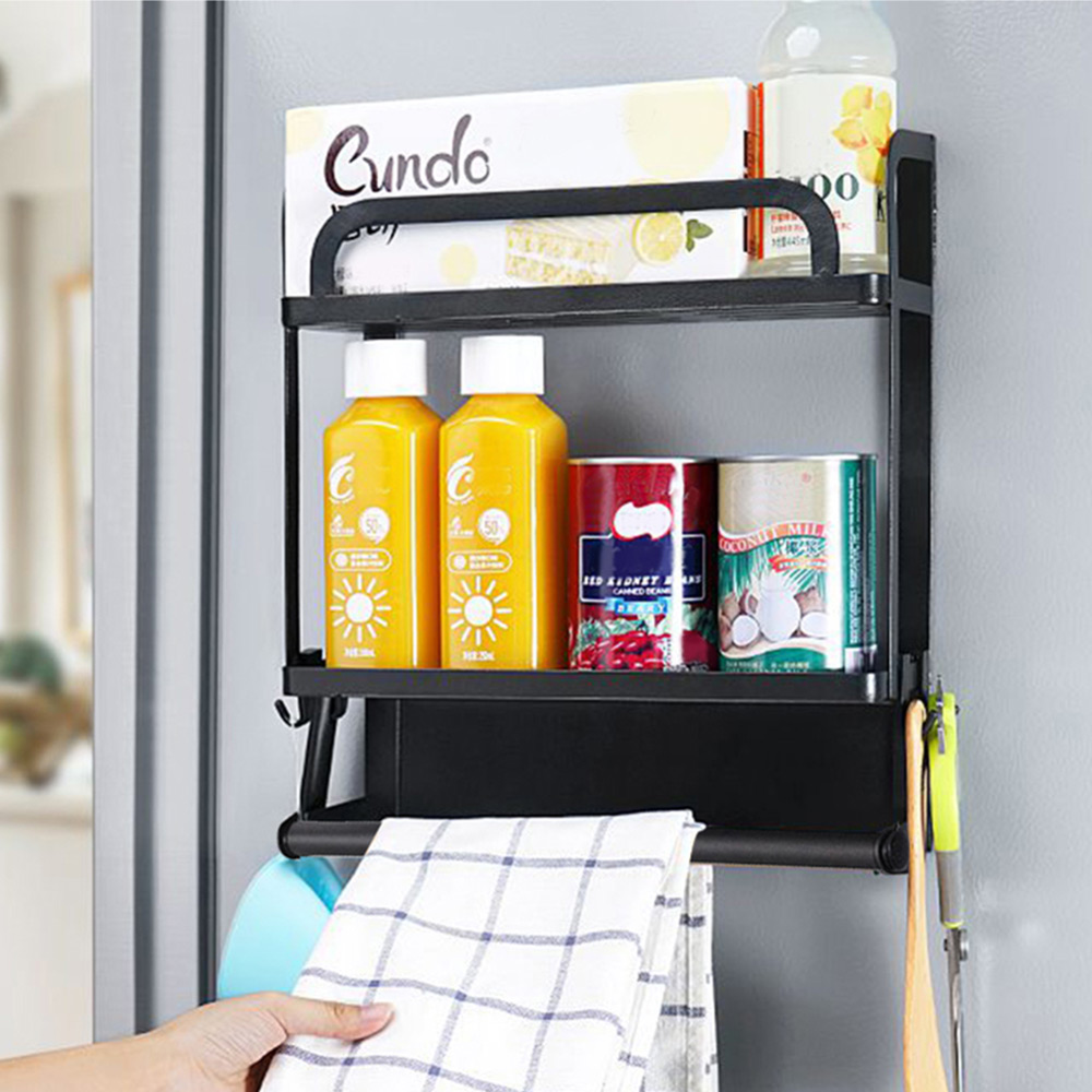 Living and Home 2-Tier Black Metal Magnetic Floating Shelf for Fridges Image 6