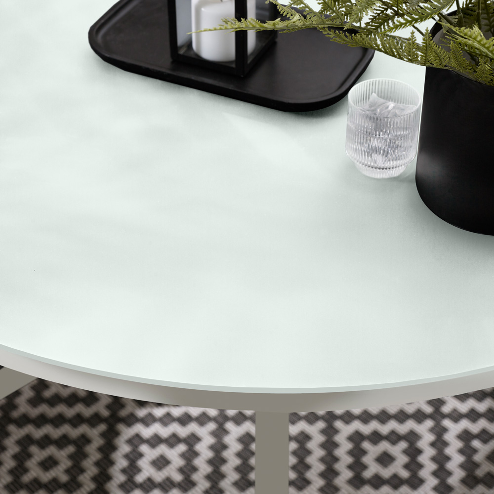 Furniturebox 120cm Cream Metal and Glass Round Garden Dining Table Image 2