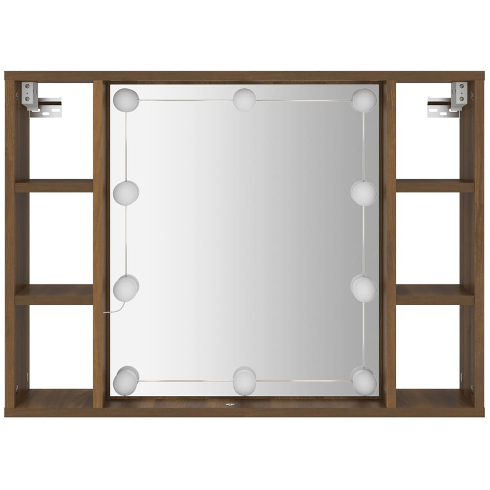 vidaXL 6 Shelf Brown Oak LED Mirror Cabinet Image 5