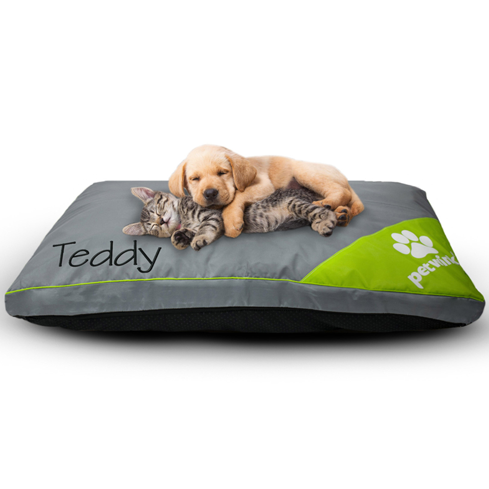 Petwinks Medium Grey and Green Waterproof Pet Bed Image 2