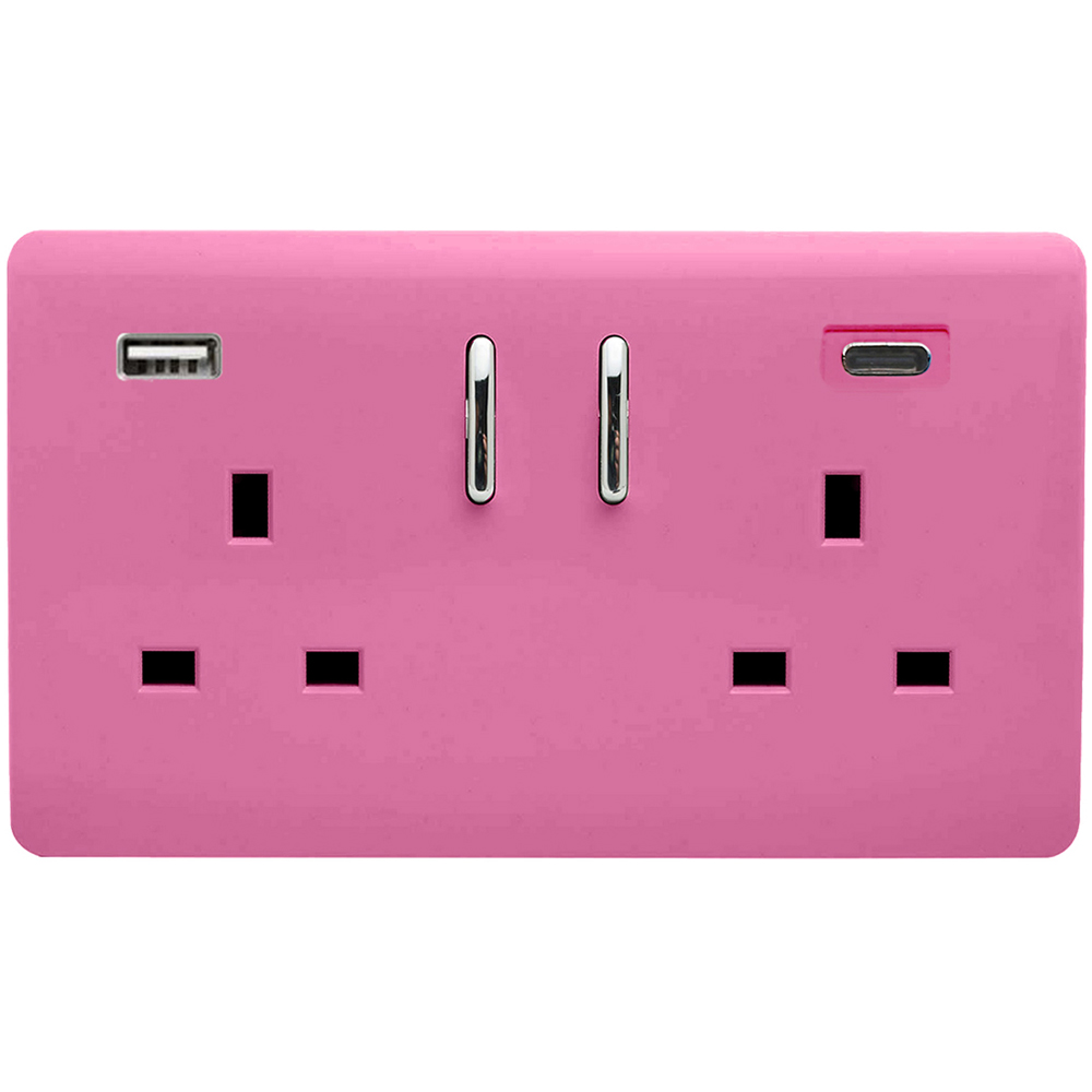 Trendi Switch 2 Gang 13amp 2 Port USB Candy Pink Switched Plug Socket Image 1