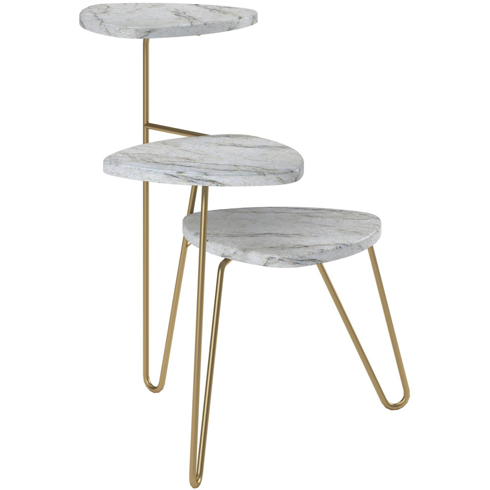 Novogratz Athena 3-Tier White Marble Effect Plant Stand Image 2