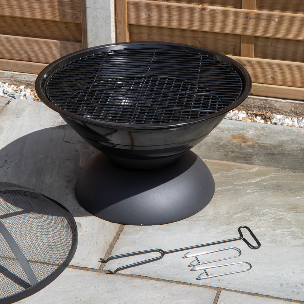 Samuel Alexander Black Steel Outdoor Lustre Enamelled Fire Pit with Fire Poker 52cm Image 6