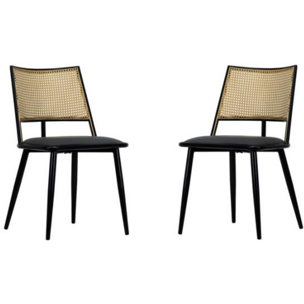 Furniture One Set of 2 Black Rattan Mid-Century Dining Chair Image 2