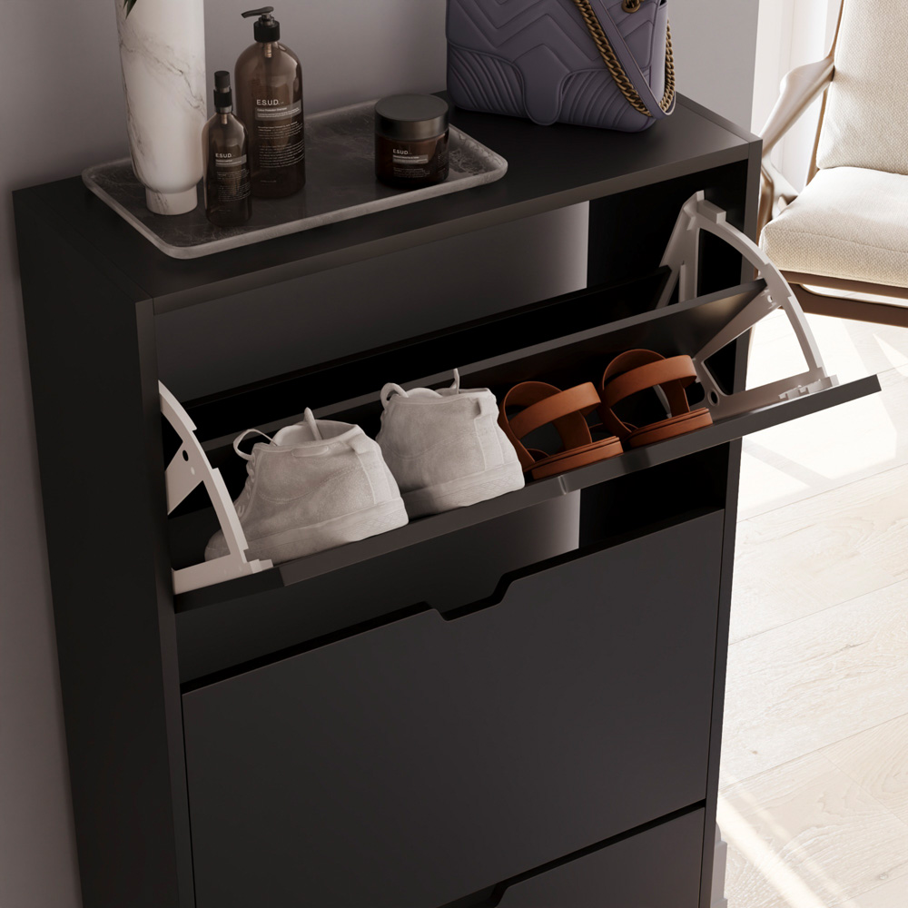 Vida Designs 3 Drawer Black Shoe Cabinet Image 4