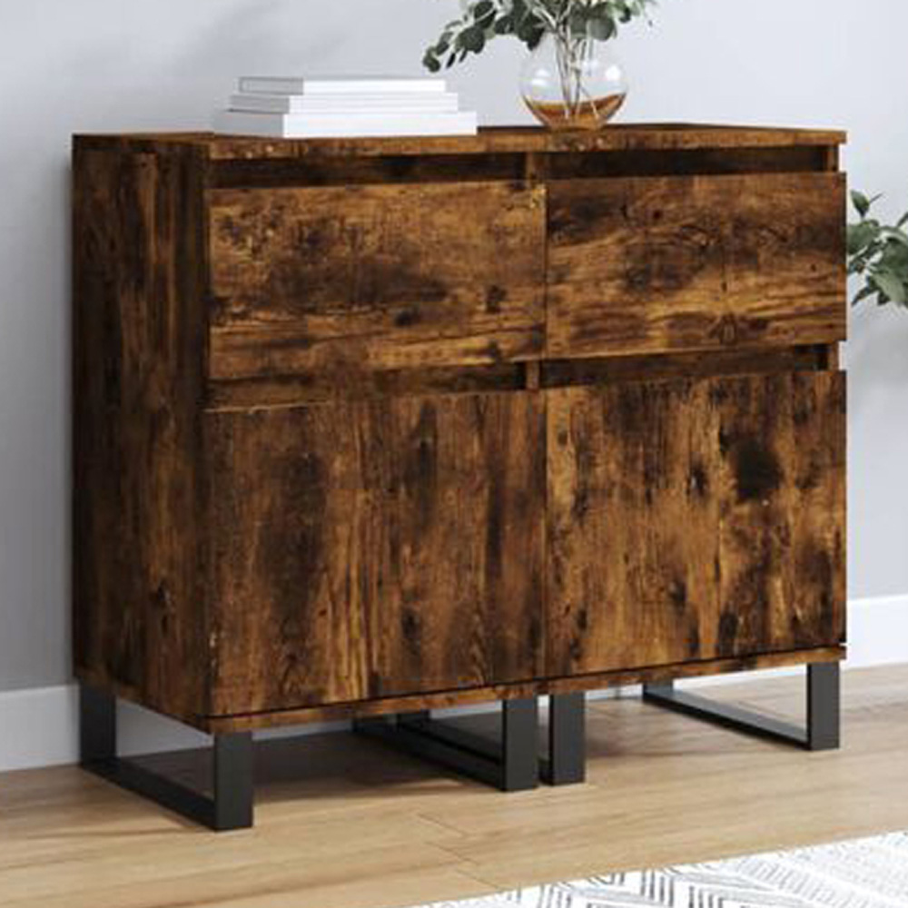 vidaXL Single Door Single Drawer Smoked Oak Sideboard Image 1