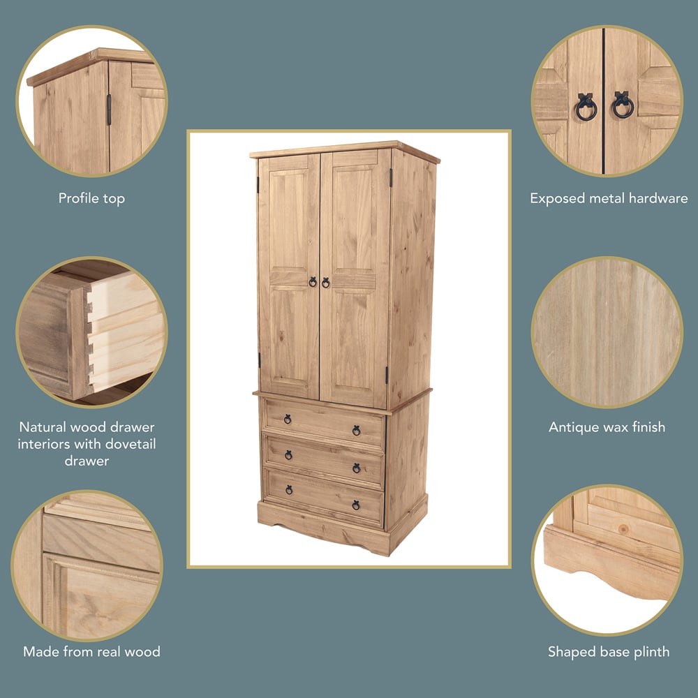 Corona 2 Door 3 Drawer Antique Wax Finish Wardrobe Image 9