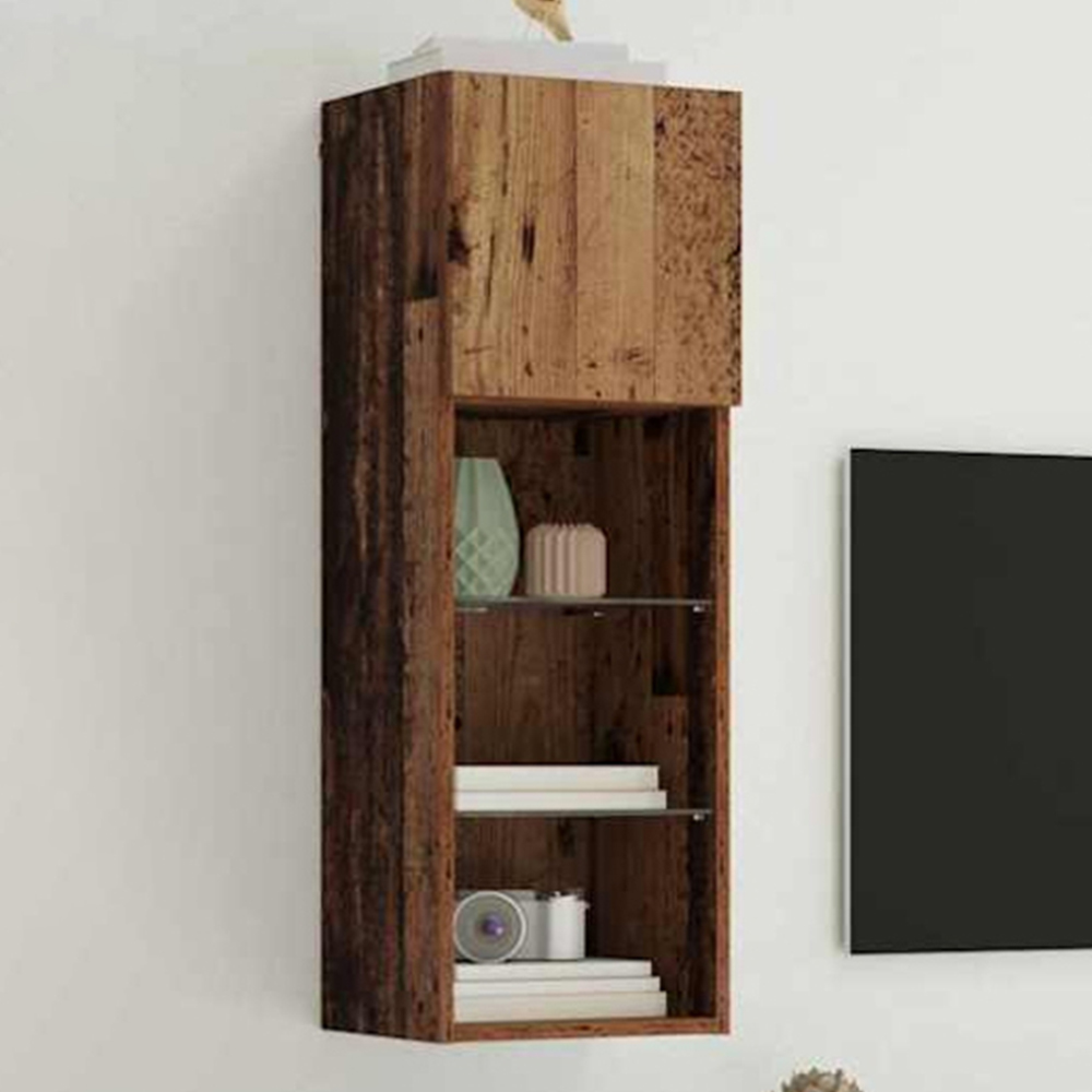vidaXL Single Door 3 Shelf Old Wood Wall Mounted LED TV Unit Image 1