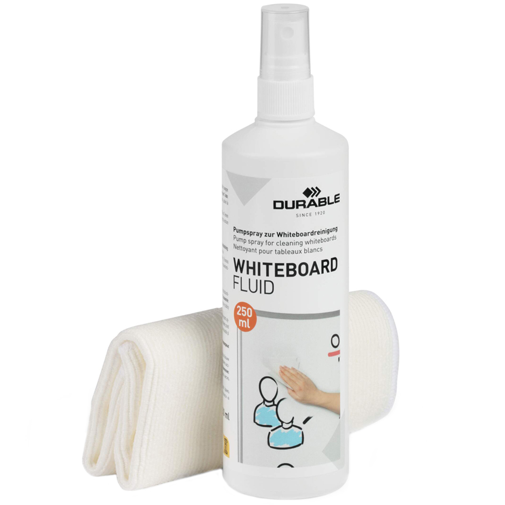 Durable Whiteboard Cleaning Kit with Spray and Microfibre Cloth 250ml Image 1