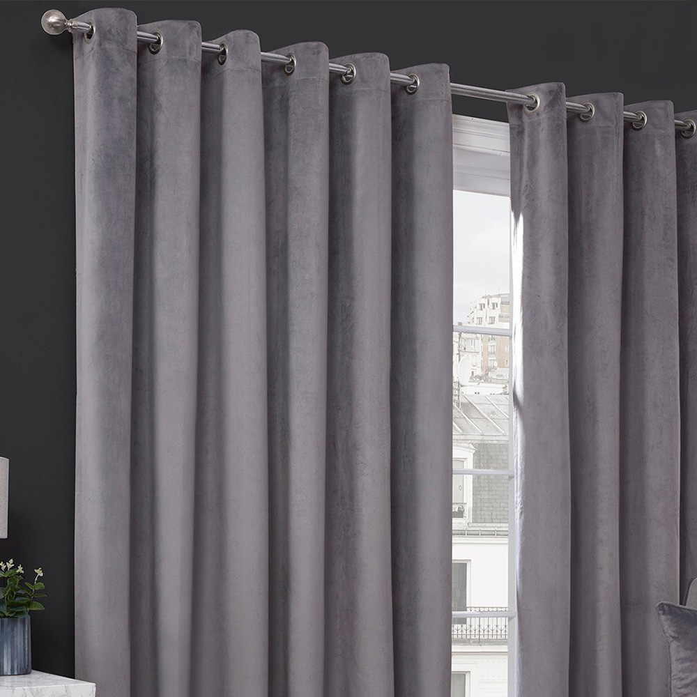 Divante Vermont Charcoal Velvet Blackout Curtains 183 x 168cm Image 5