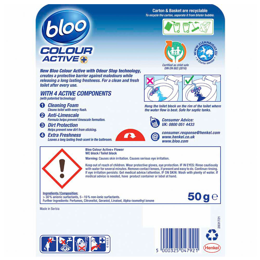 Bloo Colour Active Fresh Flowers Toilet Rim Block 50g Image 2
