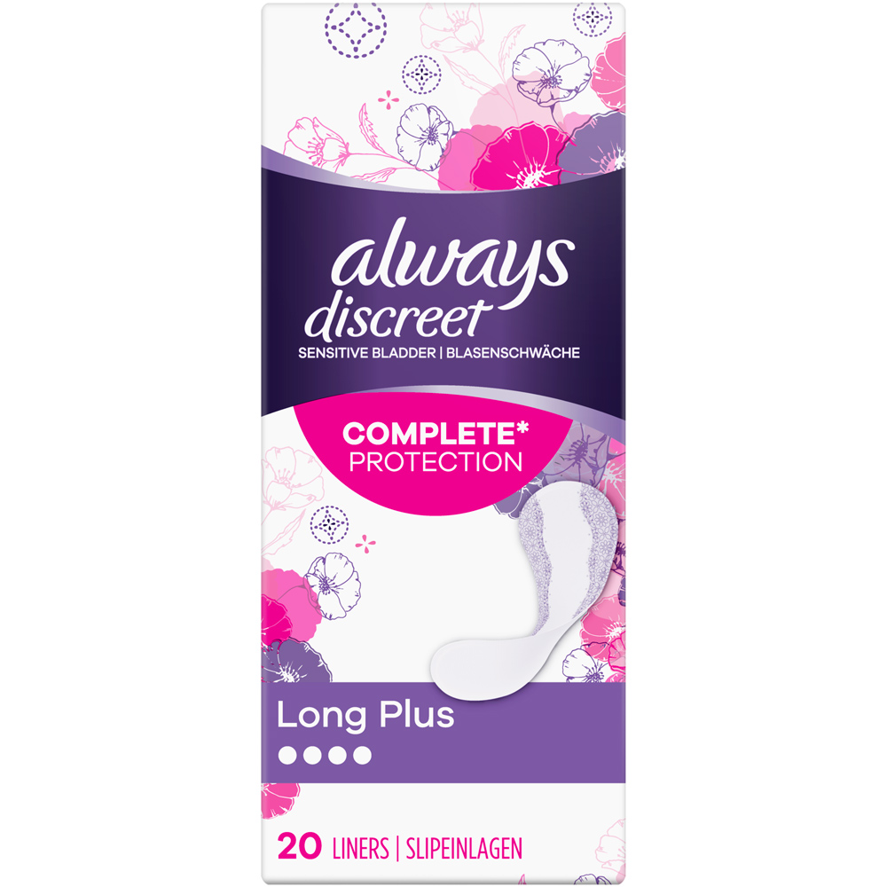 Always Discreet Sensitive Bladder Incontinence Liners Long Plus 20 Pack Image 1