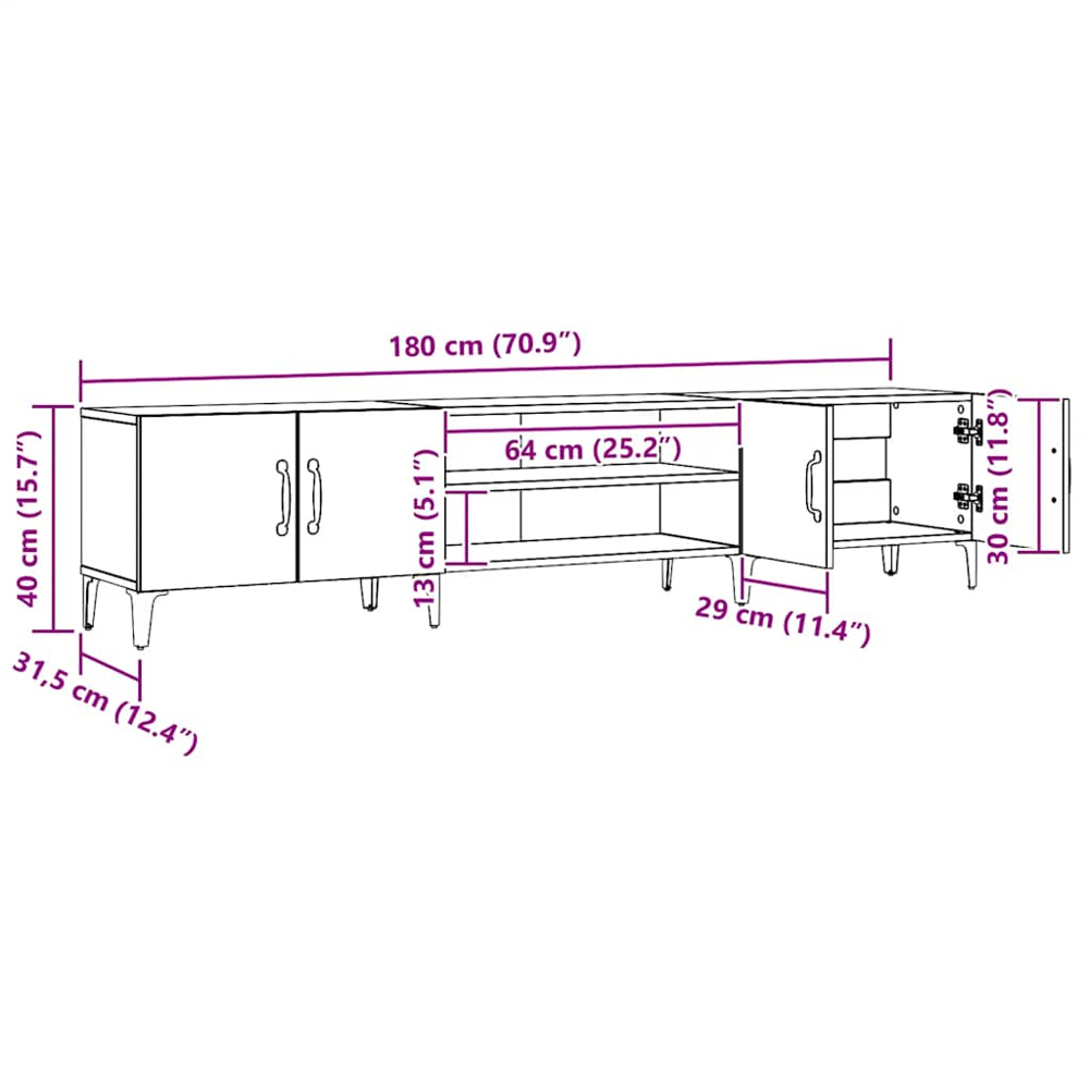 vidaXL 4 Door 2 Shelf Artisan Oak Wide TV Cabinet Image 9