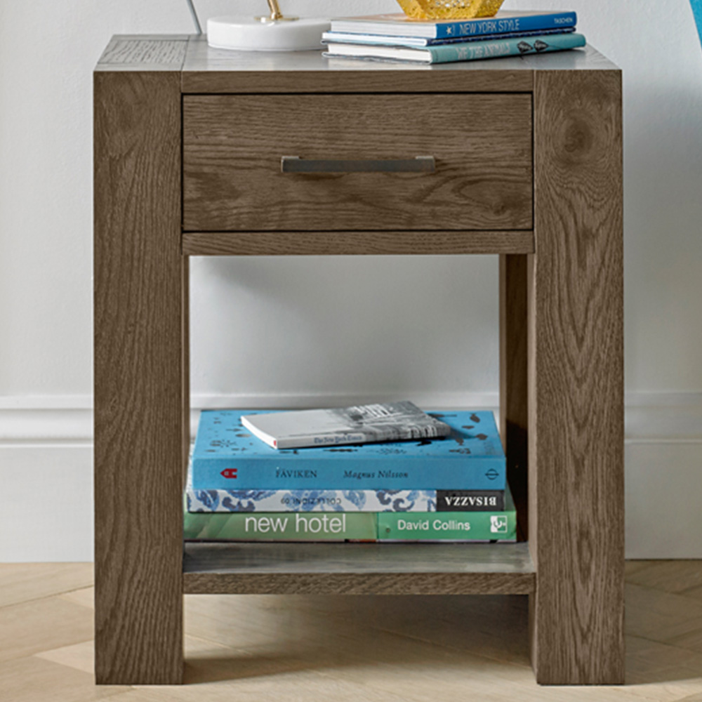 Bentley Designs Turin Single Drawer Single Shelf Dark Oak Lamp Table Image 1
