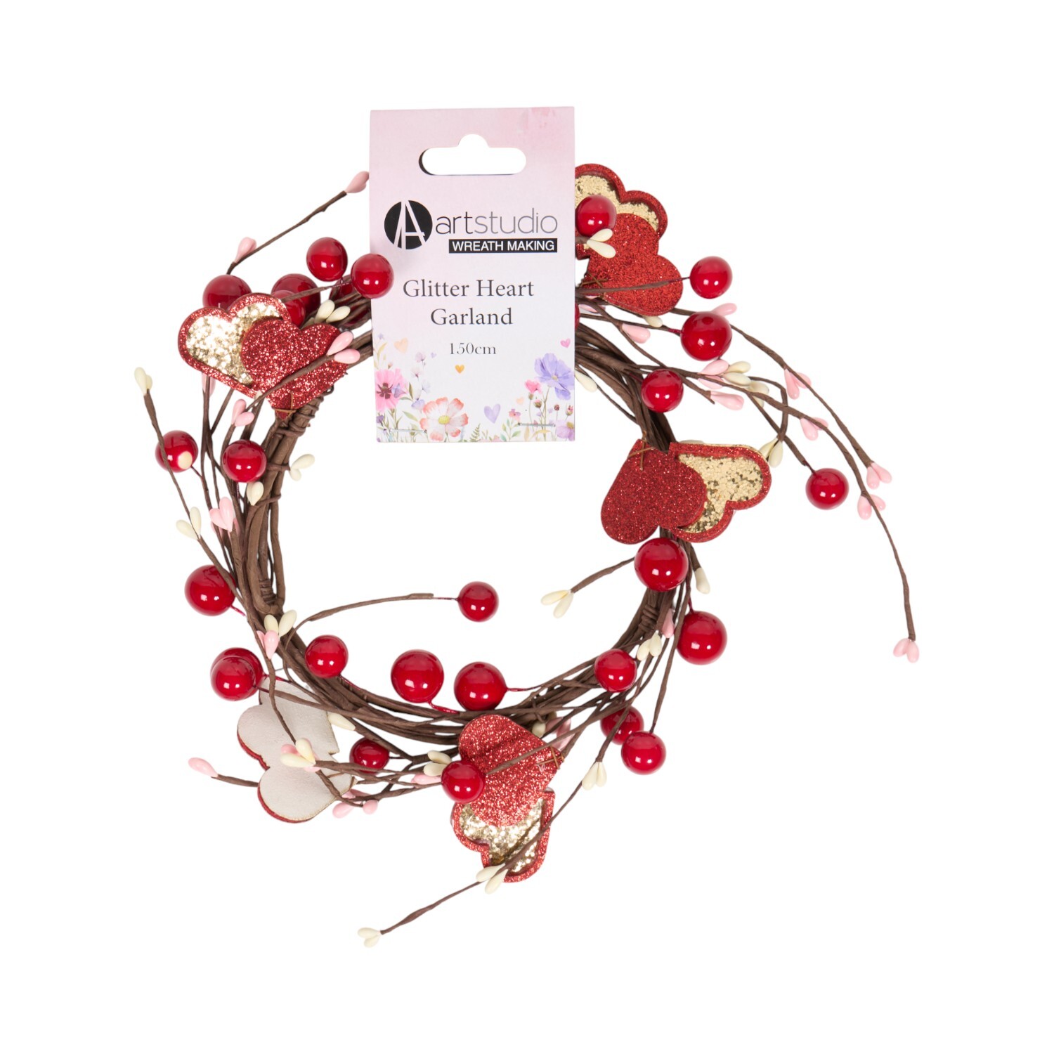 Glitter Hearts Garland Red Image 2