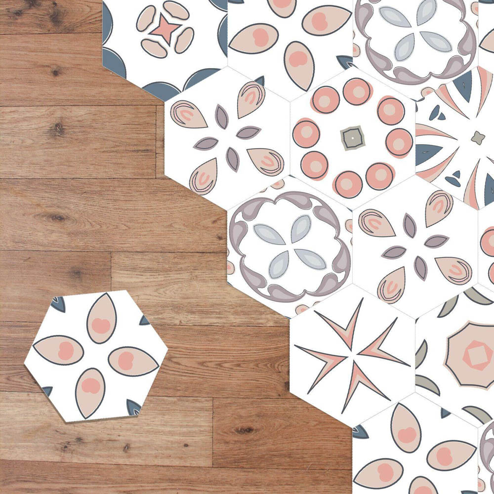 Walplus Peach Abstract Hexagon Floor Tile Stickers 10 Pack Image 4