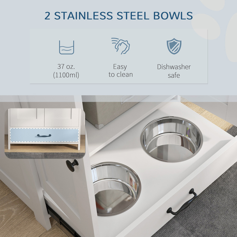 PawHut White Pet Feeding Station with Storage Image 6