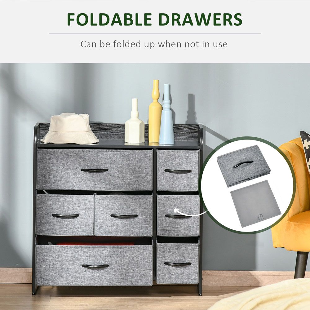HOMCOM 7 Drawer Grey Fabric Foldable Bedroom Dresser Image 6