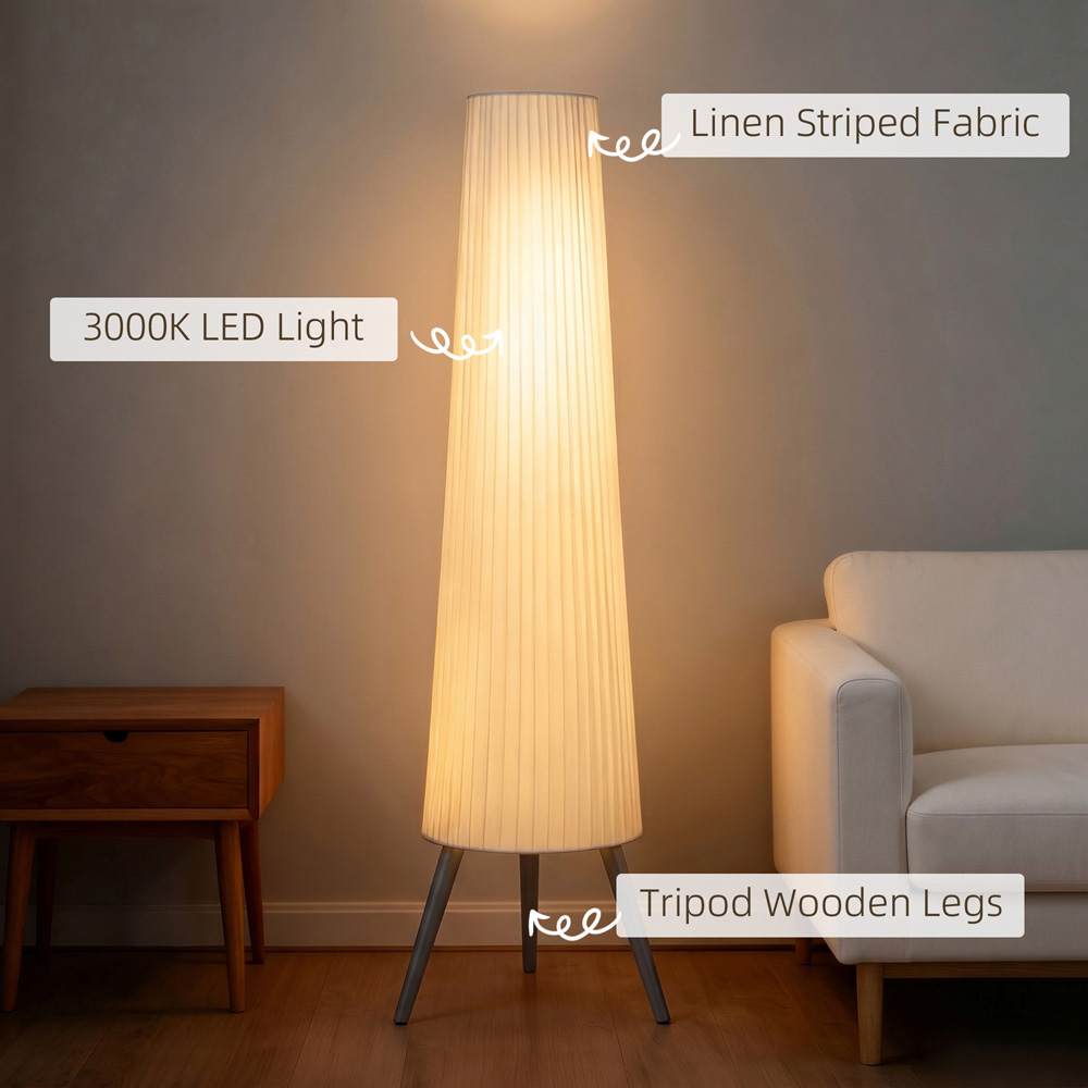 HOMCOM White Dimmable Tripod Floor Lamp with Grey Wood Legs Image 8