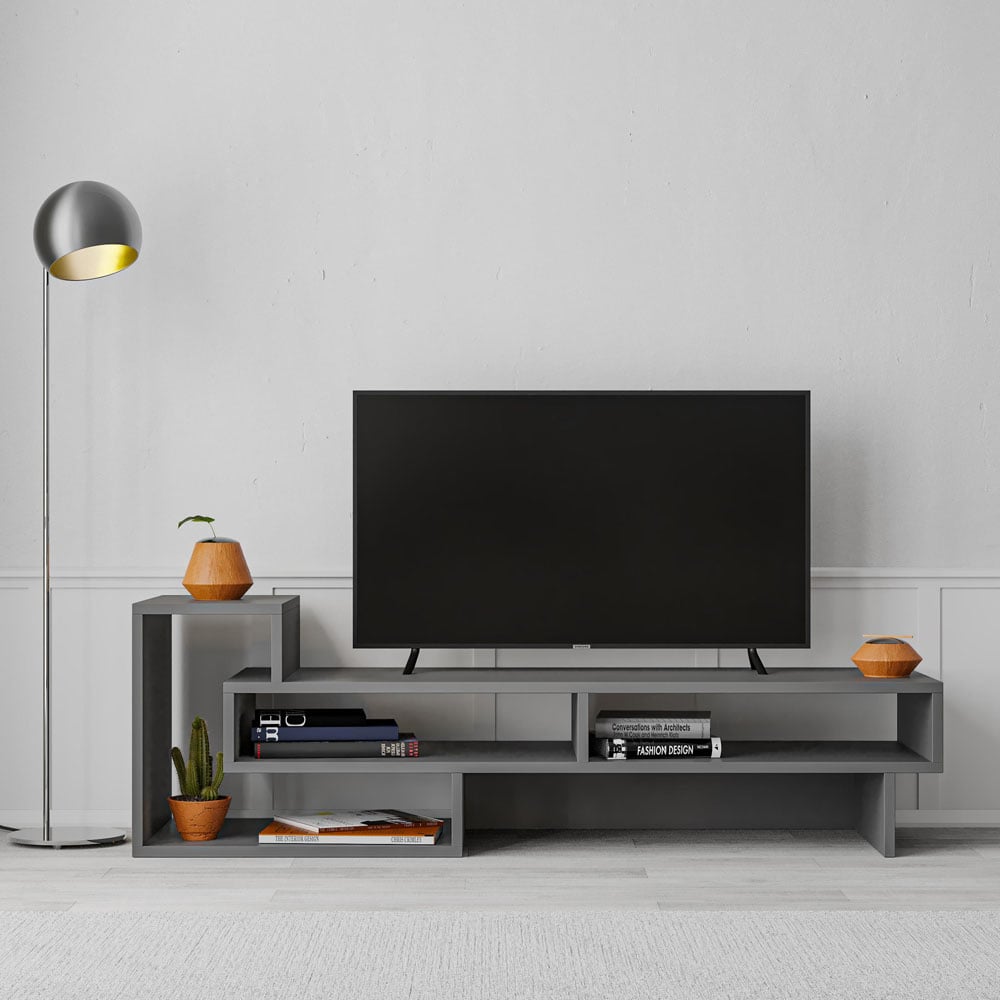 Decortie Tetra Anthracite Multimedia Centre TV Unit with Shelves Image 6
