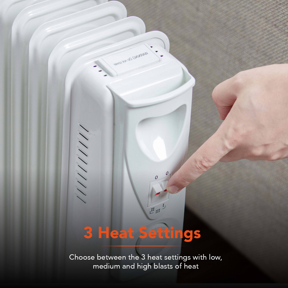 Warmlite 11 Fin White Oil Filled Radiator with Adjustable Thermostat 2500W Image 5