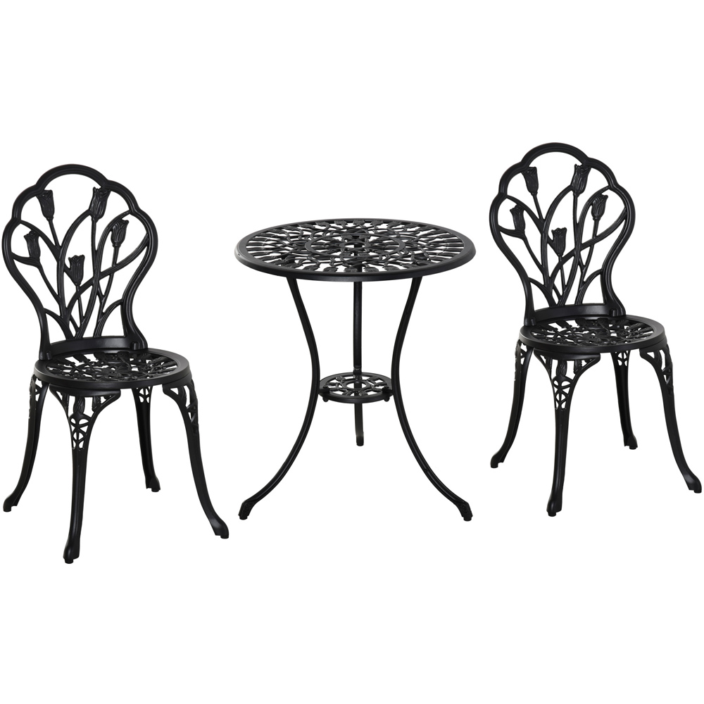 Outsunny 2 Seater Black Aluminium Bistro Set Image 2