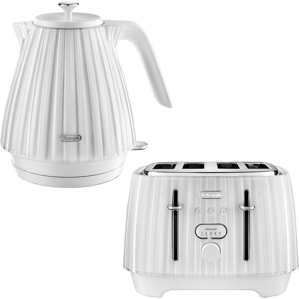 De'Longhi DLPK7 Ballerina White 1.7L Kettle with 4 Slice Toaster Image 1