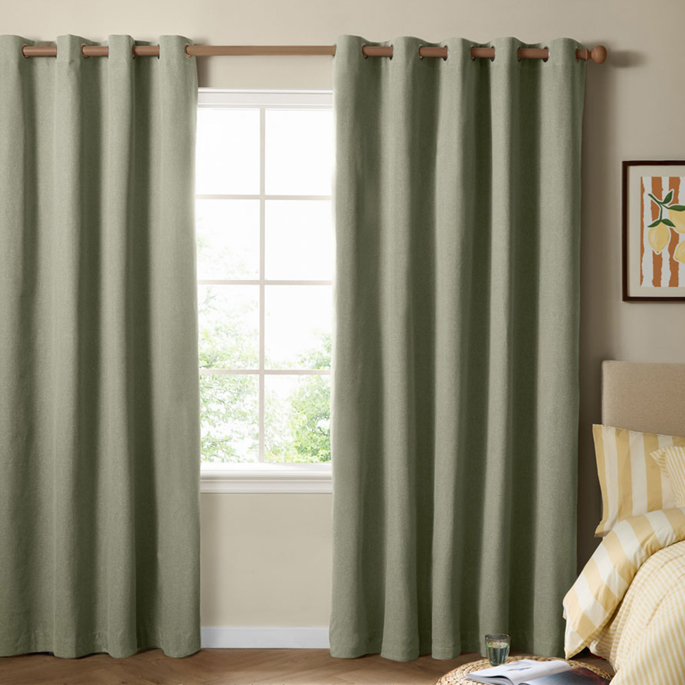 Furn The Ultimate Sage Textured Woven Blackout Eyelet Curtains 229 x 183cm Image 1